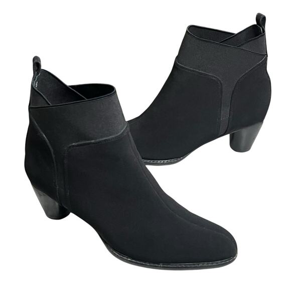 Stuart Weitzman Ankle Boots Women 6 3/4-7 Black Suede Stretch Block Heel Booties - Picture 2 of 16